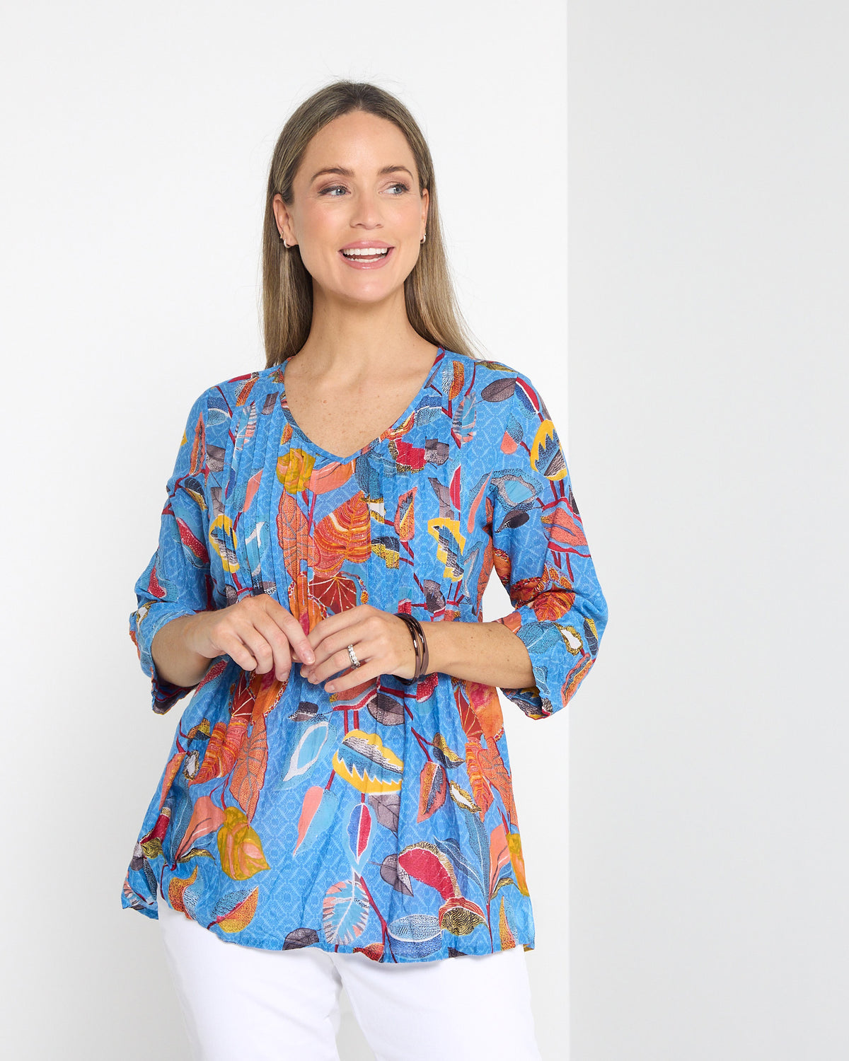 Tina Pleated Top - Tropical Foliage