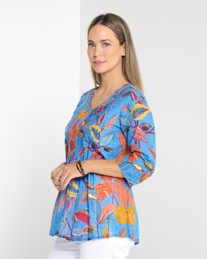 Tina Pleated Top - Tropical Foliage