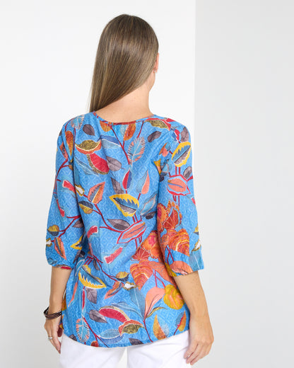 Tina Pleated Top - Tropical Foliage