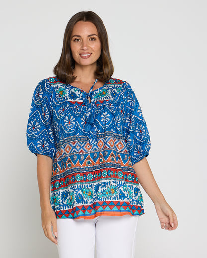 Cotton Bohemian Blouse - Gujrat Border