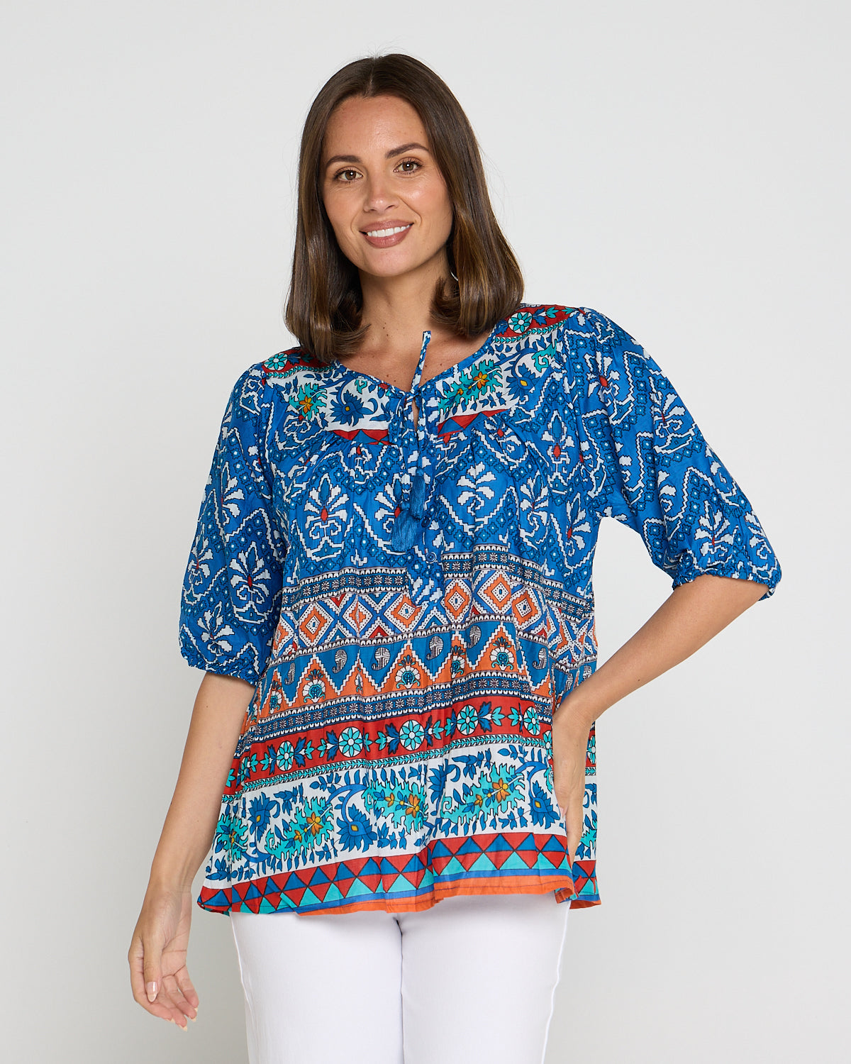 Cotton Bohemian Blouse - Gujrat Border