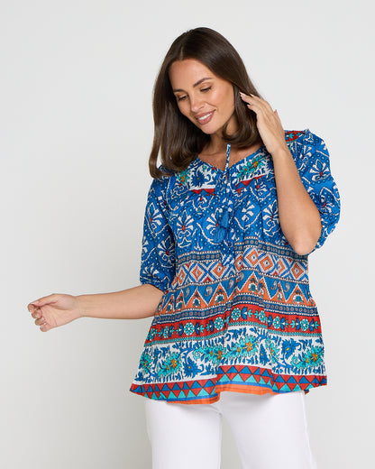 Cotton Bohemian Blouse - Gujrat Border