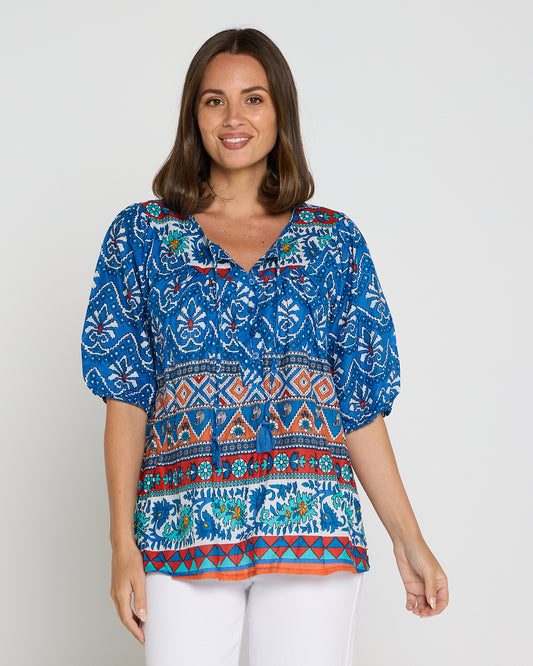 Cotton Bohemian Blouse - Gujrat Border