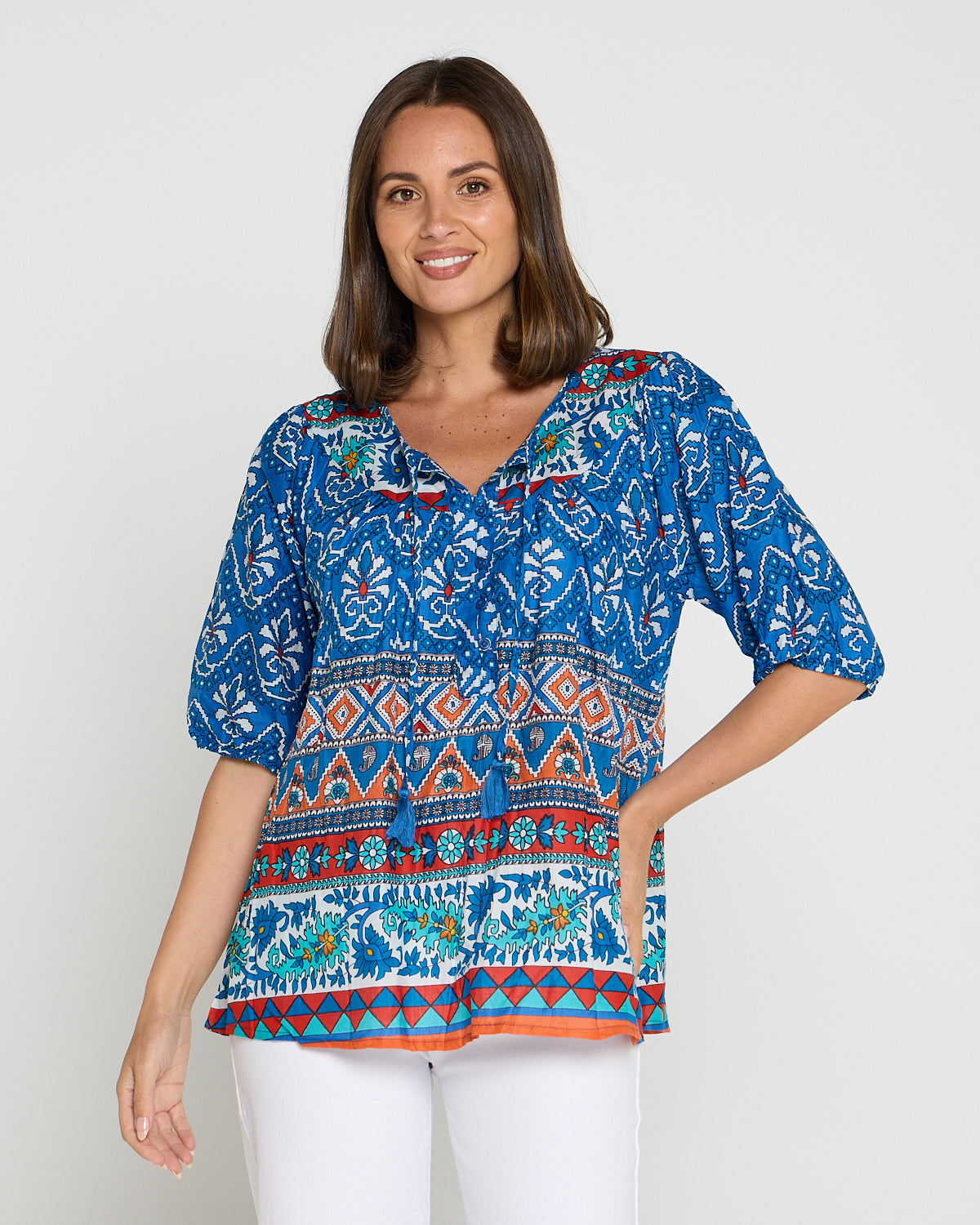 Cotton Bohemian Blouse - Gujrat Border