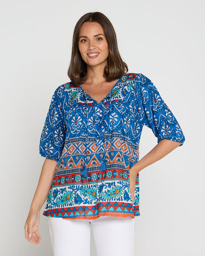 Cotton Bohemian Blouse - Gujrat Border