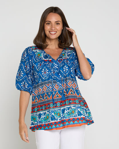 Cotton Bohemian Blouse - Gujrat Border