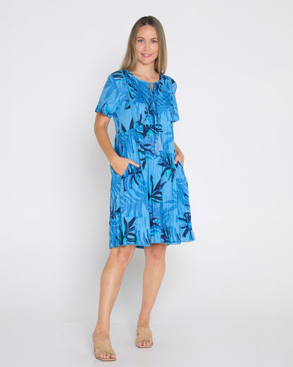 Connie Cotton Dress - Geo Leaves