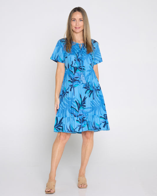 Connie Cotton Dress - Geo Leaves