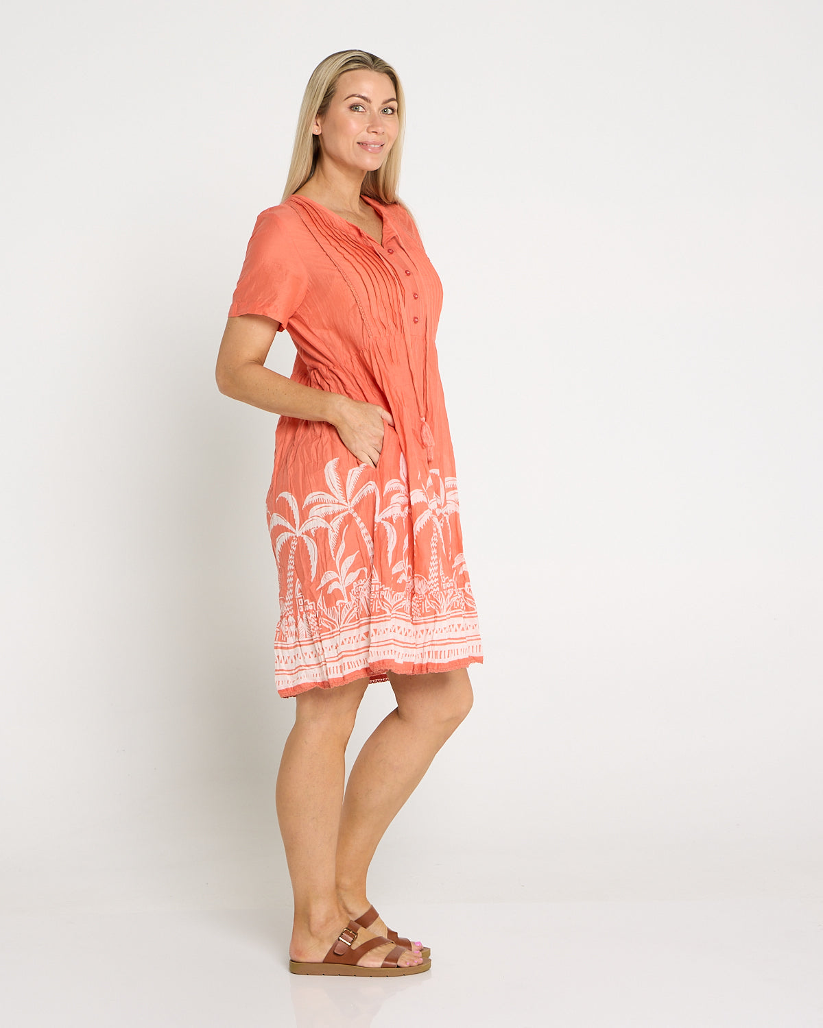 Connie Cotton Dress - Coral Border