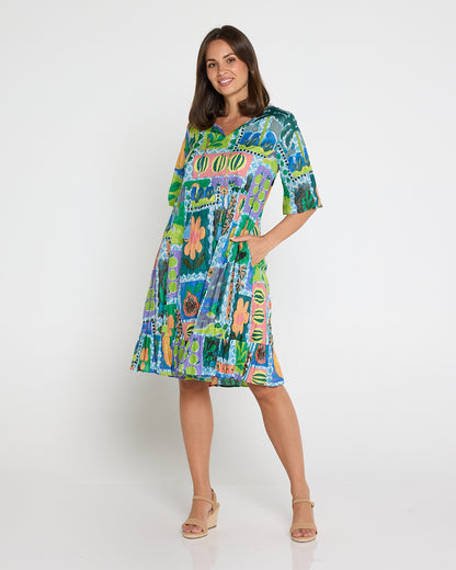 Charli Cotton Tassel Tie Dress - Fruit Cocktail Collage
