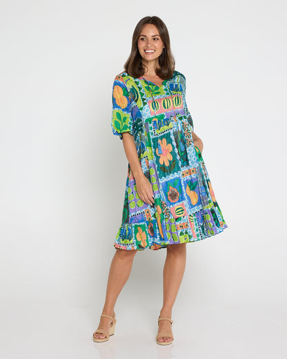 Charli Cotton Tassel Tie Dress - Fruit Cocktail Collage