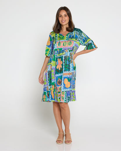 Charli Cotton Tassel Tie Dress - Fruit Cocktail Collage
