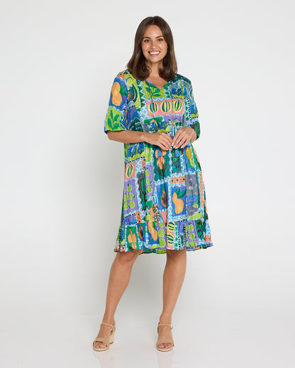 Charli Cotton Tassel Tie Dress - Fruit Cocktail Collage