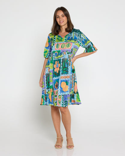 Charli Cotton Tassel Tie Dress - Fruit Cocktail Collage