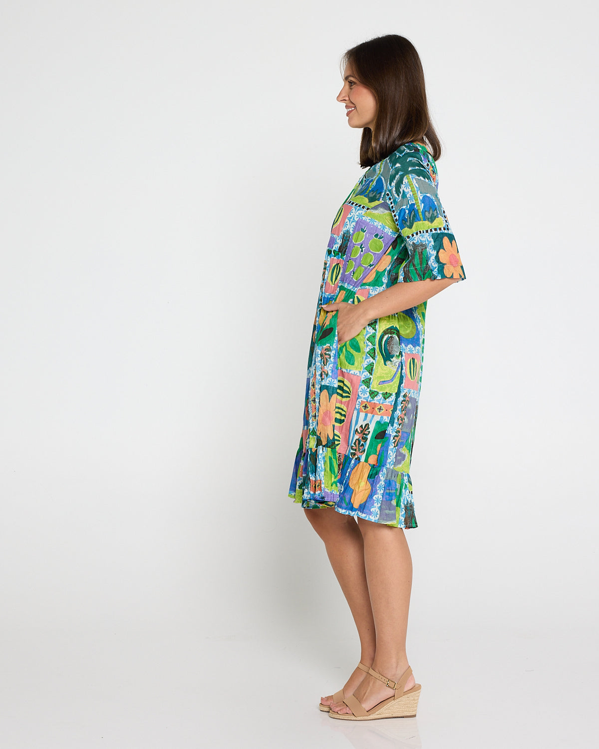 Charli Cotton Tassel Tie Dress - Fruit Cocktail Collage