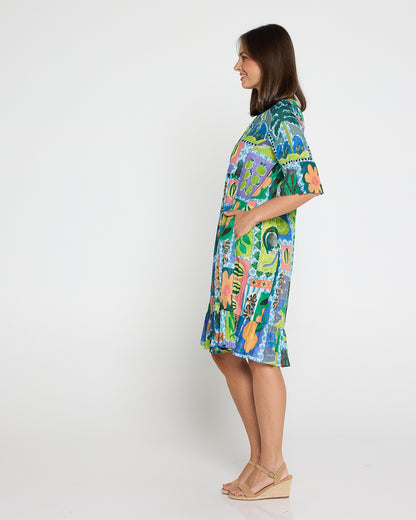 Charli Cotton Tassel Tie Dress - Fruit Cocktail Collage