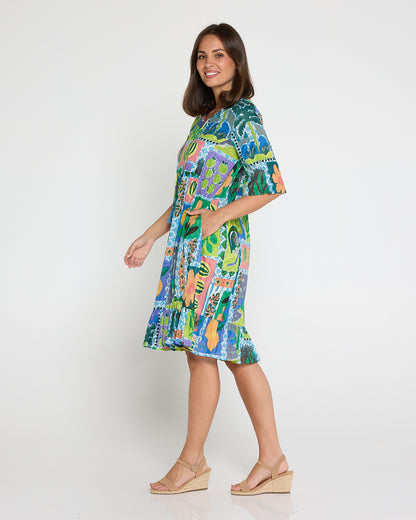 Charli Cotton Tassel Tie Dress - Fruit Cocktail Collage