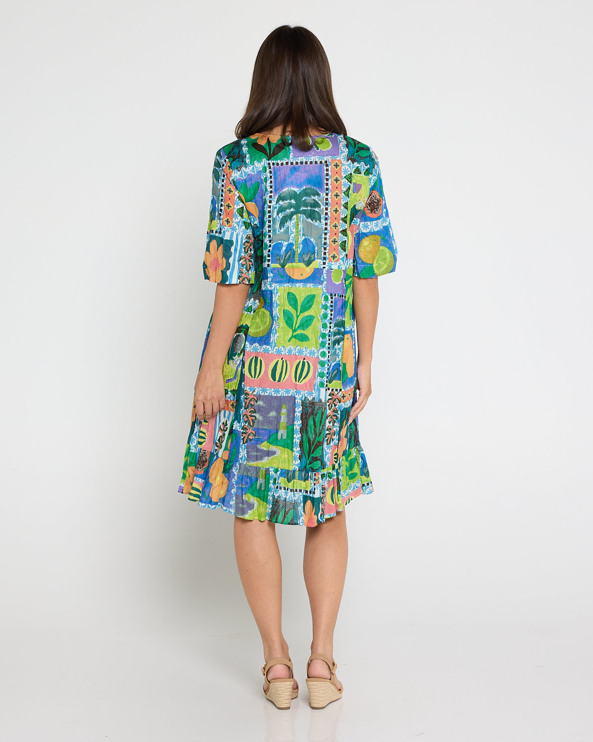 Charli Cotton Tassel Tie Dress - Fruit Cocktail Collage