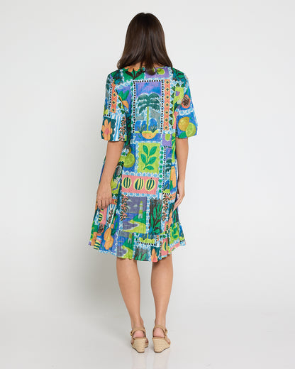 Charli Cotton Tassel Tie Dress - Fruit Cocktail Collage