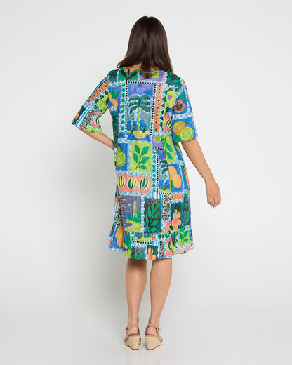 Charli Cotton Tassel Tie Dress - Fruit Cocktail Collage