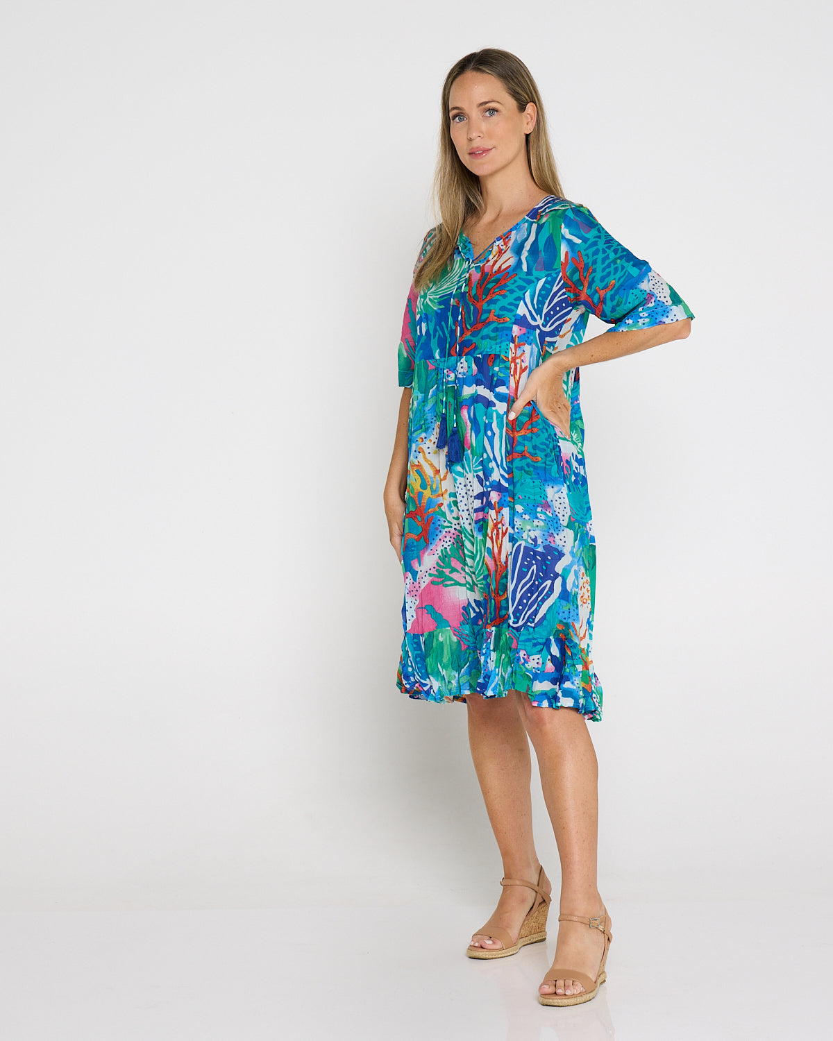 Charli Cotton Tassel Tie Dress - Coral Reef