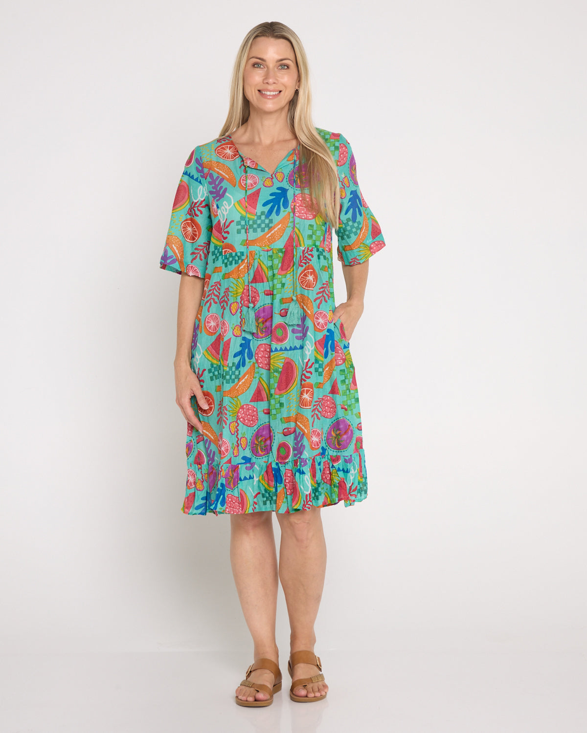 Charli Cotton Tassel Tie Dress - Fruit Cocktail