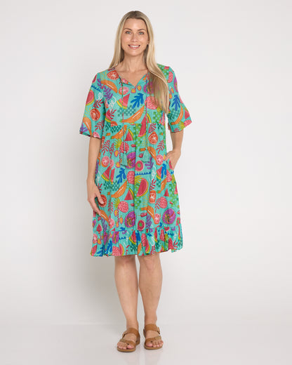 Charli Cotton Tassel Tie Dress - Fruit Cocktail