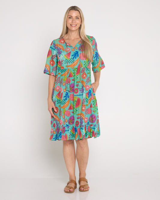 Charli Cotton Tassel Tie Dress - Fruit Cocktail