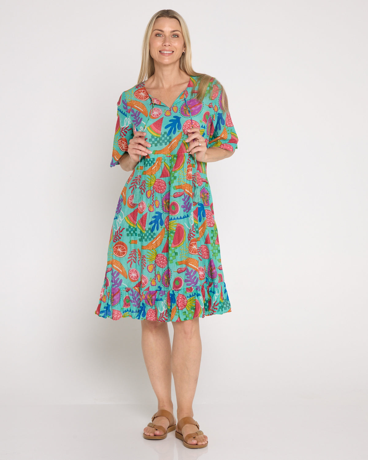 Charli Cotton Tassel Tie Dress - Fruit Cocktail