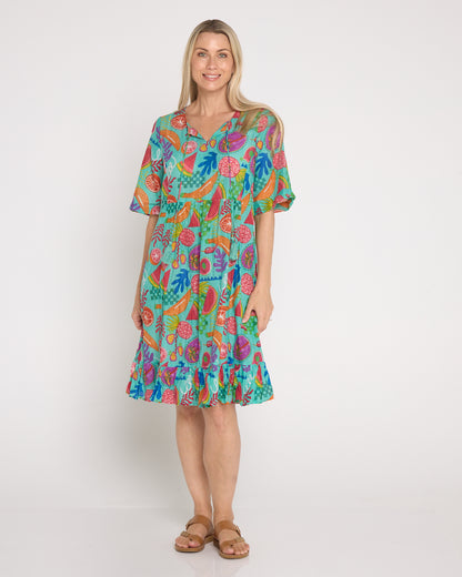 Charli Cotton Tassel Tie Dress - Fruit Cocktail