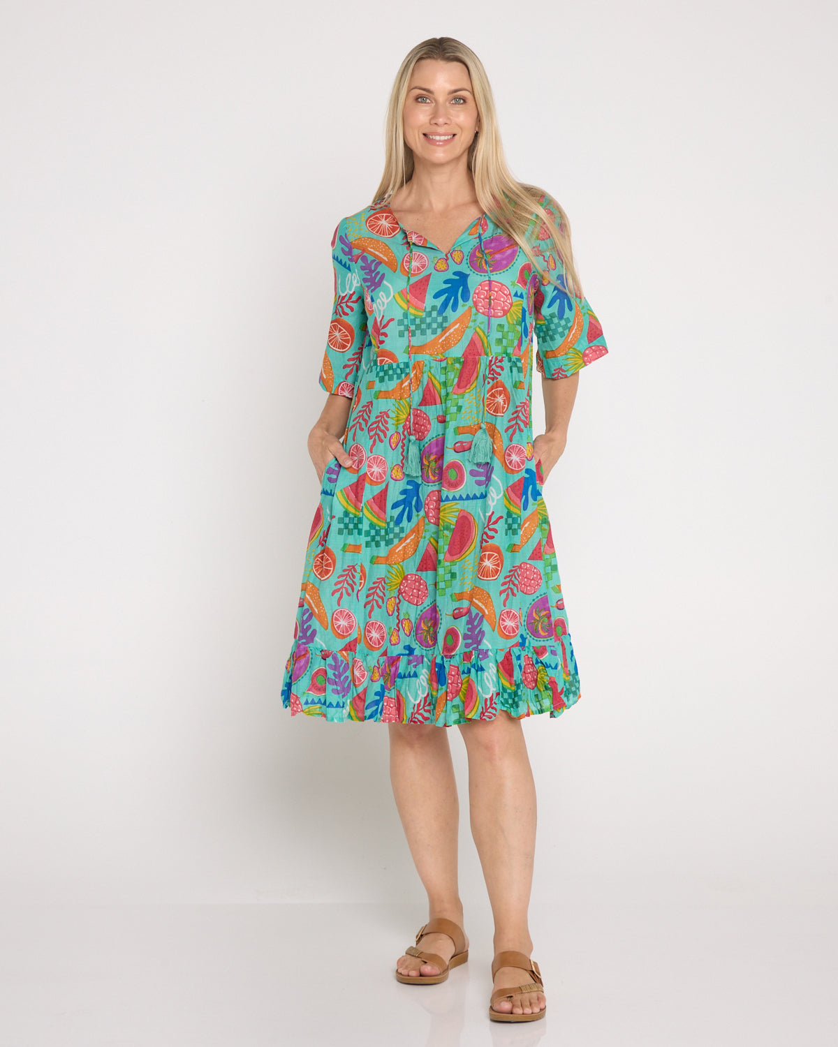 Charli Cotton Tassel Tie Dress - Fruit Cocktail