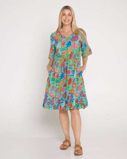 Charli Cotton Tassel Tie Dress - Fruit Cocktail