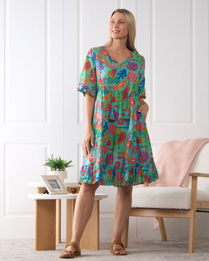 Charli Cotton Tassel Tie Dress - Fruit Cocktail