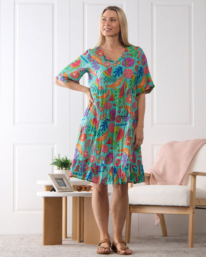 Charli Cotton Tassel Tie Dress - Fruit Cocktail