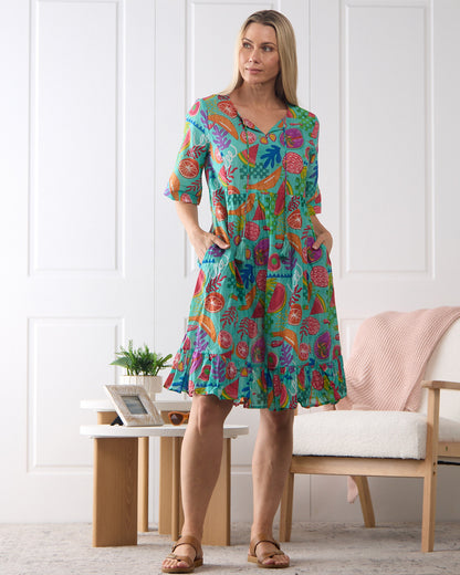 Charli Cotton Tassel Tie Dress - Fruit Cocktail