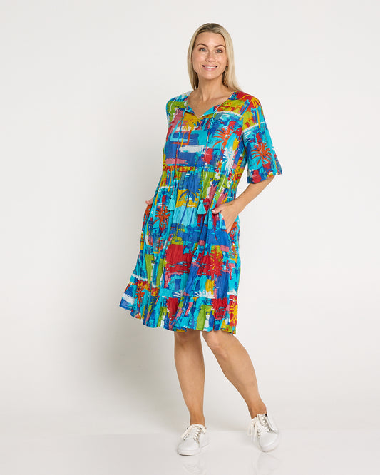 Charli Cotton Tassel Tie Dress - Painted Palms