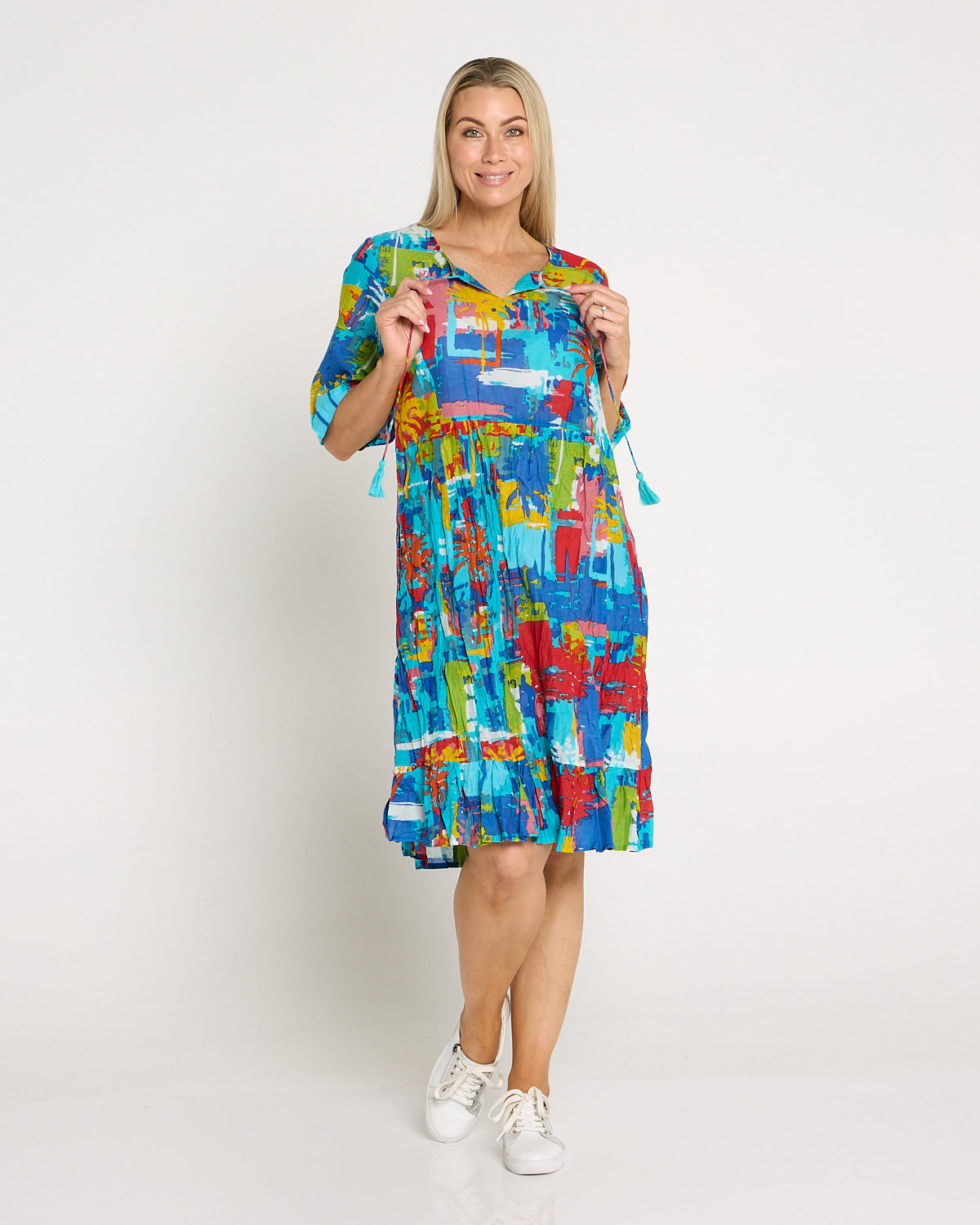Charli Cotton Tassel Tie Dress - Painted Palms