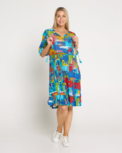 Charli Cotton Tassel Tie Dress - Painted Palms