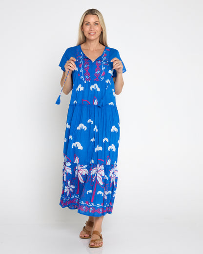 Cotton Zola V Neck Dress – Seaside Blue