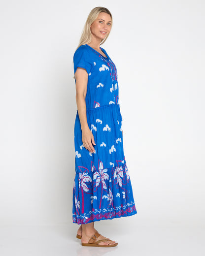 Cotton Zola V Neck Dress – Seaside Blue