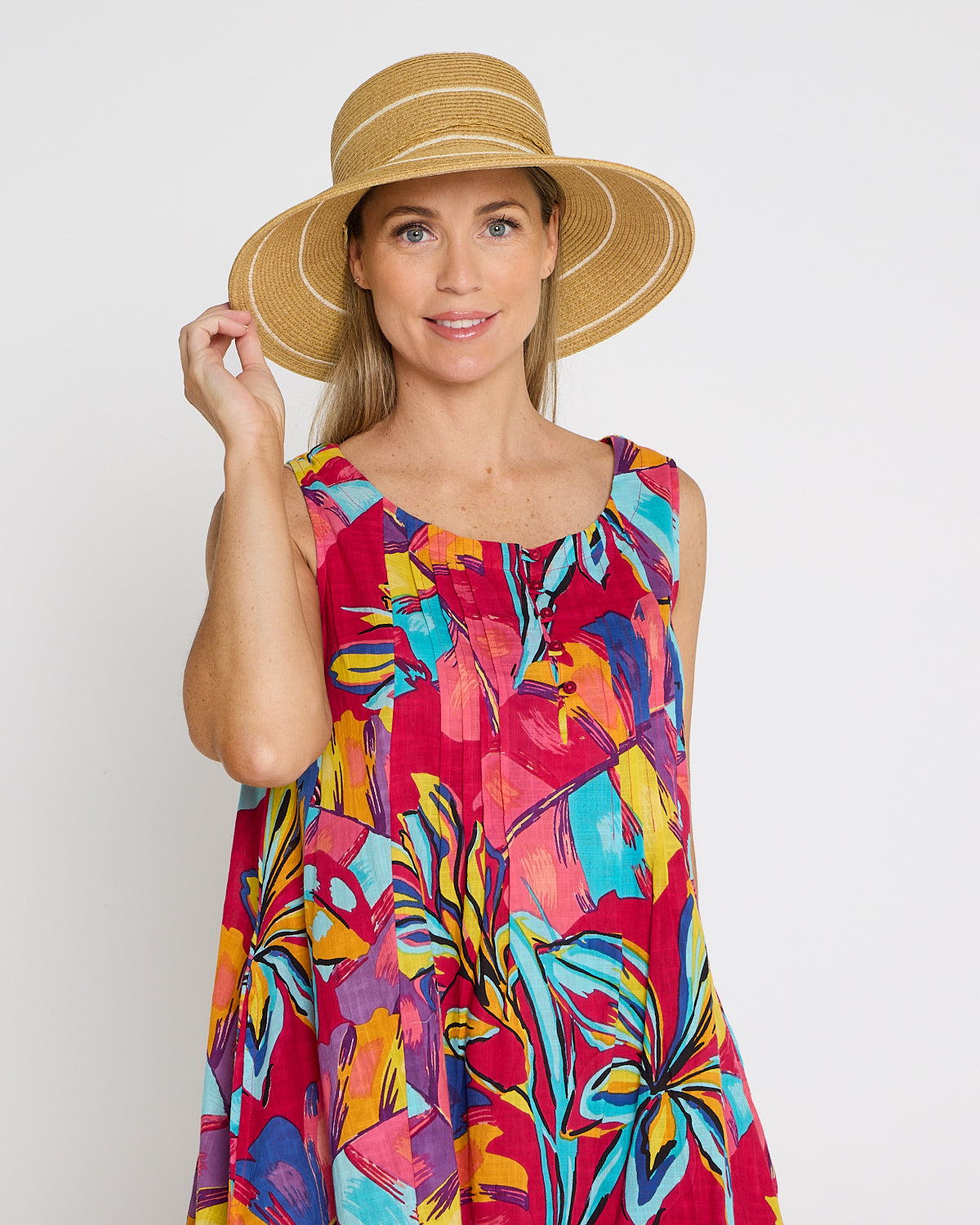 Leona Down Brim White Stripe Hat