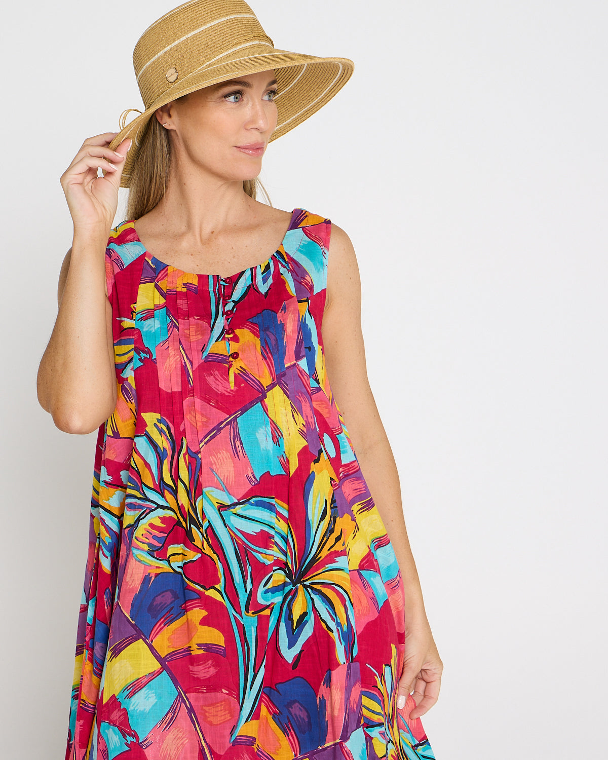 Leona Down Brim White Stripe Hat