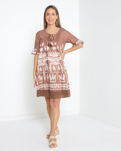 Hannah Tunic Dress - Tribal Border Mocha
