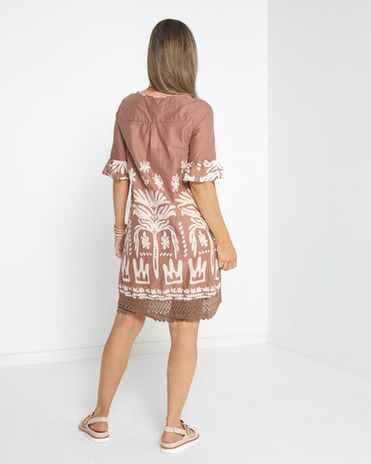 Hannah Tunic Dress - Tribal Border Mocha