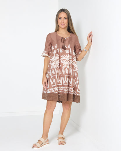 Hannah Tunic Dress - Tribal Border Mocha