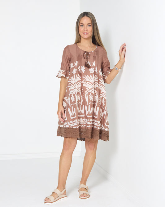 Hannah Tunic Dress - Tribal Border Mocha
