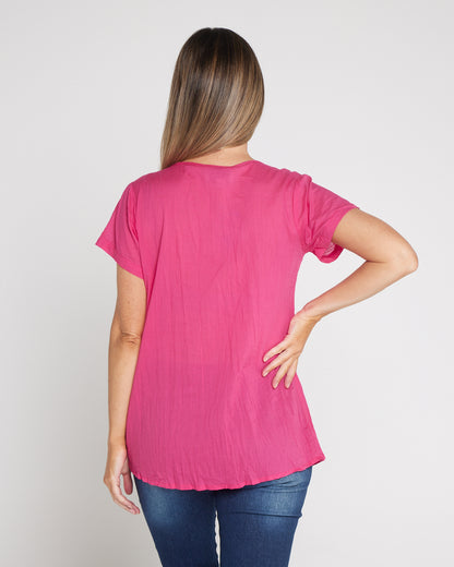 Kayla Plain Cotton Top - Hot Pink