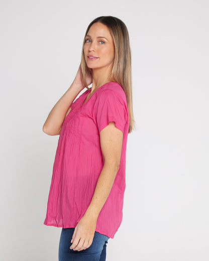 Kayla Plain Cotton Top - Hot Pink