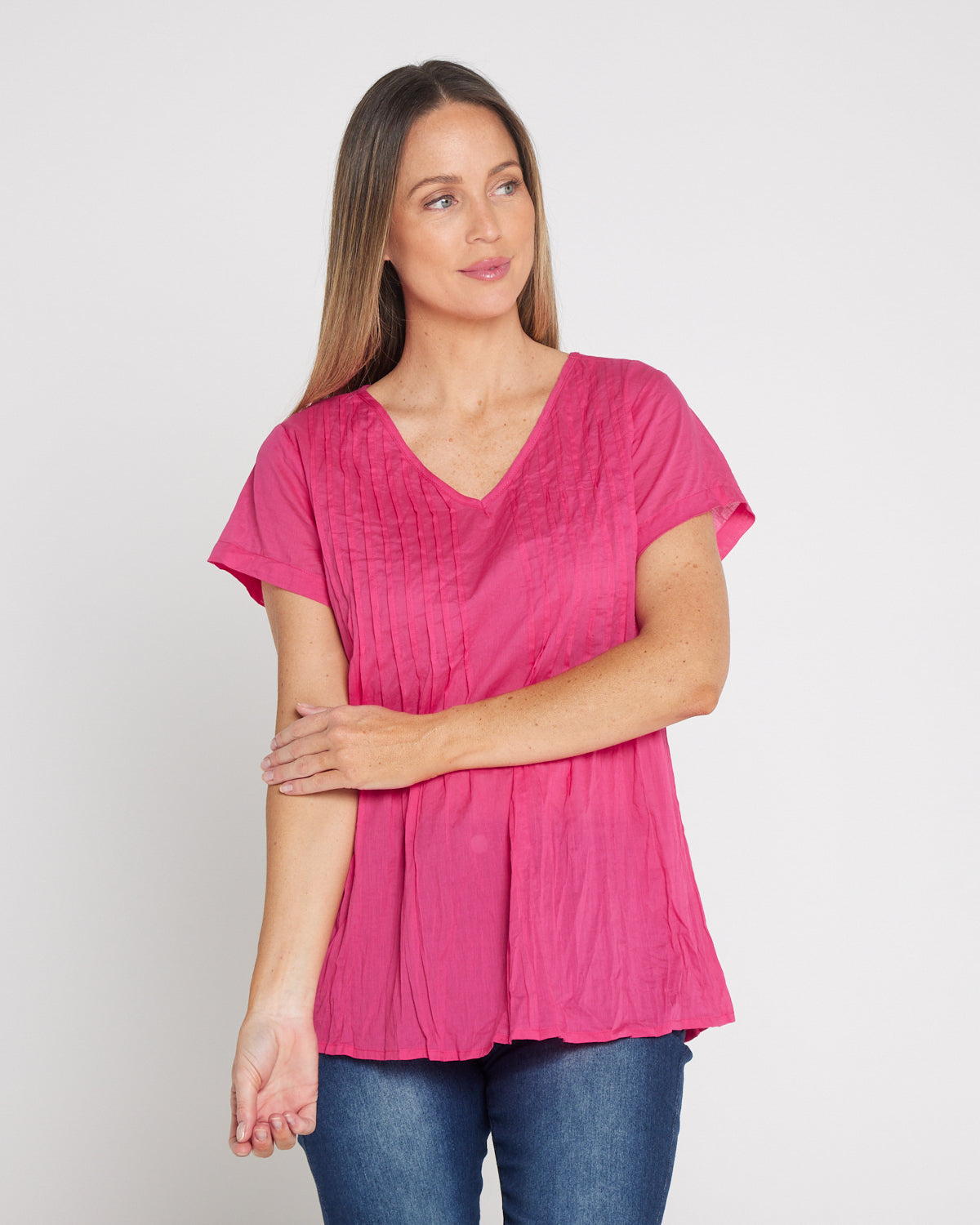 Kayla Plain Cotton Top - Hot Pink