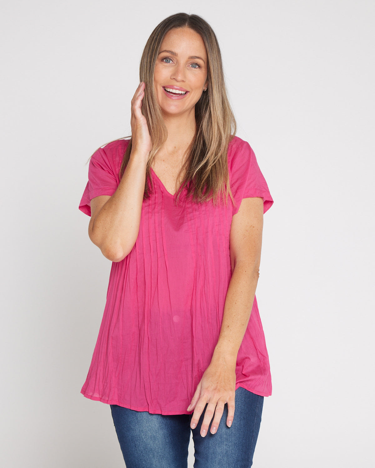 Kayla Plain Cotton Top - Hot Pink